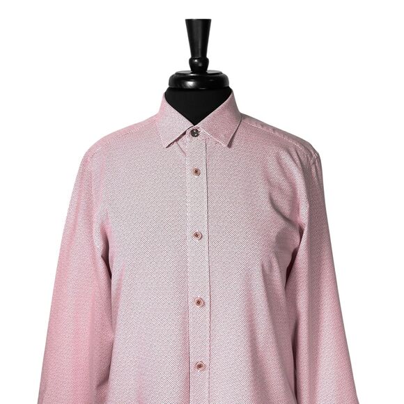 Ted Baker London Mens Button Down Dress Shirt Pink Geometric Long Sleeve Top 4 L - Picture 6 of 10